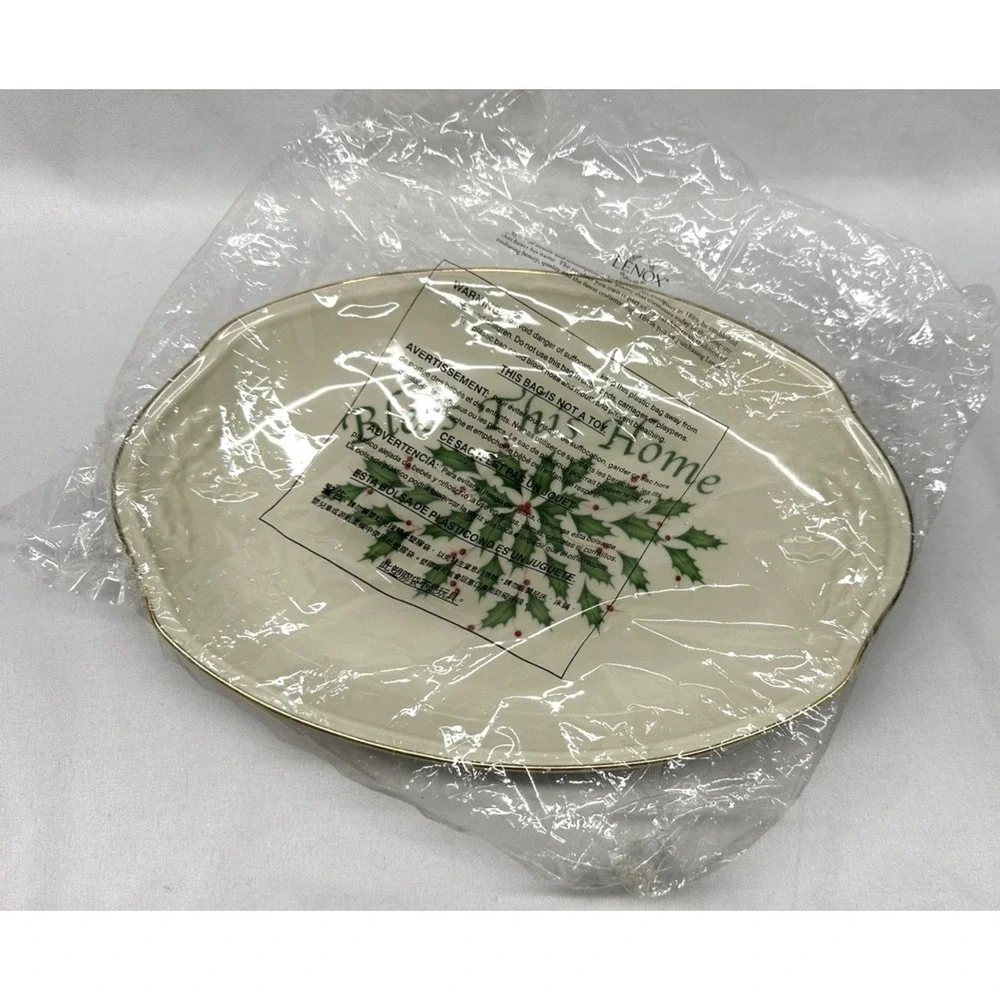 Lenox Holiday Bless This Home Tray Serving Dish-Dimension Collection-Holly Berry